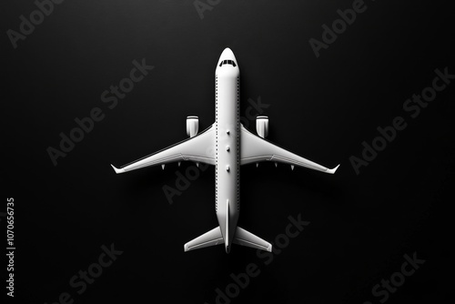 A minimalist composition of an airplane seen from above, with subtle shading for depth and a clean, neutral background