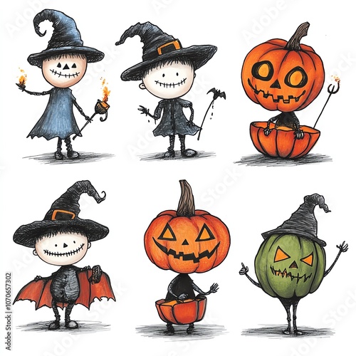 Cute Halloween Pumpkin Head Characters Witches Vampires and More photo