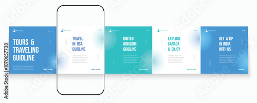 Tours and Travel guideline Instagram carousel template or LinkedIn carousel. Social media banner frame for travel agency carousel design