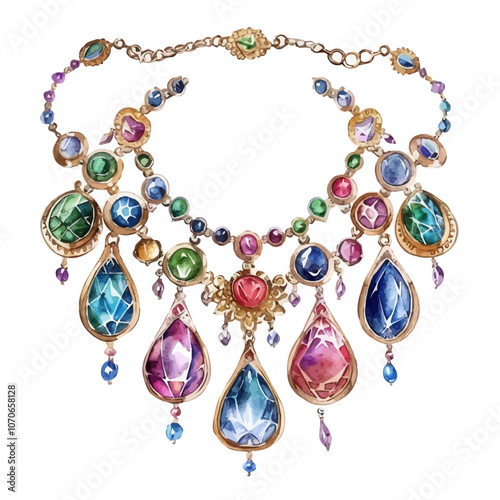 A watercolor vector of traditional jewelry, isolated on a white background.