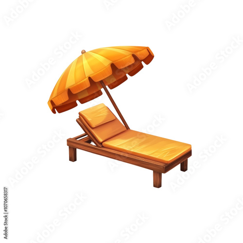 3D Beach Sunbed with Umbrella Icon