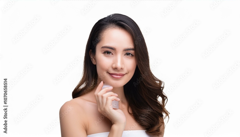 Smiling woman holding a cup of coffee, caring for her skin with beauty cream Smiling woman holding a cup of coffee, caring for her skin with beauty cream