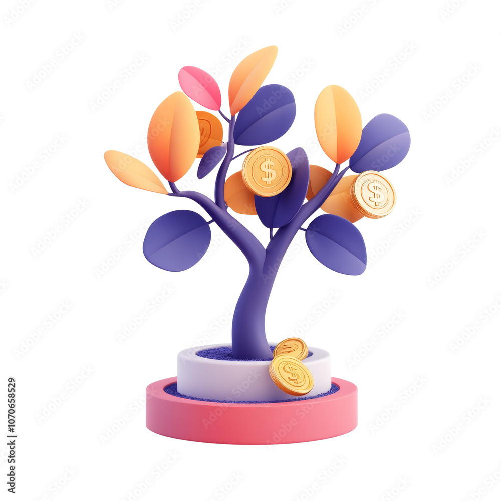 3D Money Tree with Coins - Investment and Business Growth Concept 3D Money Tree with Coins - Investment and Business Growth Concept
