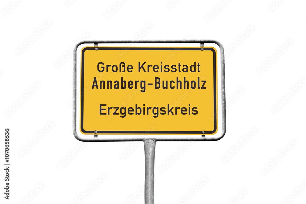 Ortstafel, Annaberg-Buchholz, Große Kreisstadt, Erzgebirgskreis, freigestellt als PNG, (Symbolbild)