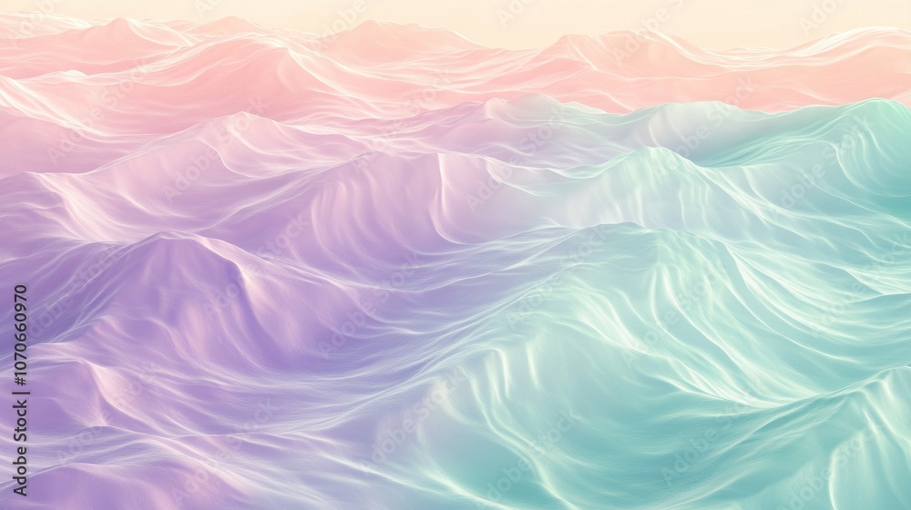 Obraz premium A serene abstract landscape featuring gentle waves in pastel shades of pink, purple, and turquoise.