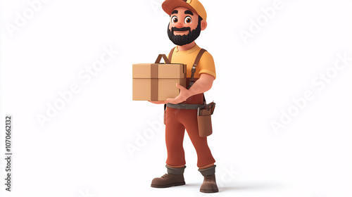 A cartoon postman character delivering a package, emphasizing fast and reliable service, isolated on a white background photo