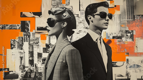 Business process. Contemporary art collage made of shots of young men, managers working hardly isolated over grey background, Concept of art, finance, career, co-workers, team. Vector illustration