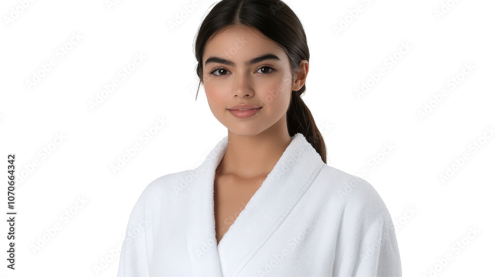 Woman in flowing white robe tranquil portrait evoking serenity, peace, and relaxation in minimalist setting Woman in flowing white robe tranquil portrait evoking serenity, peace, and relaxation in minimalist setting