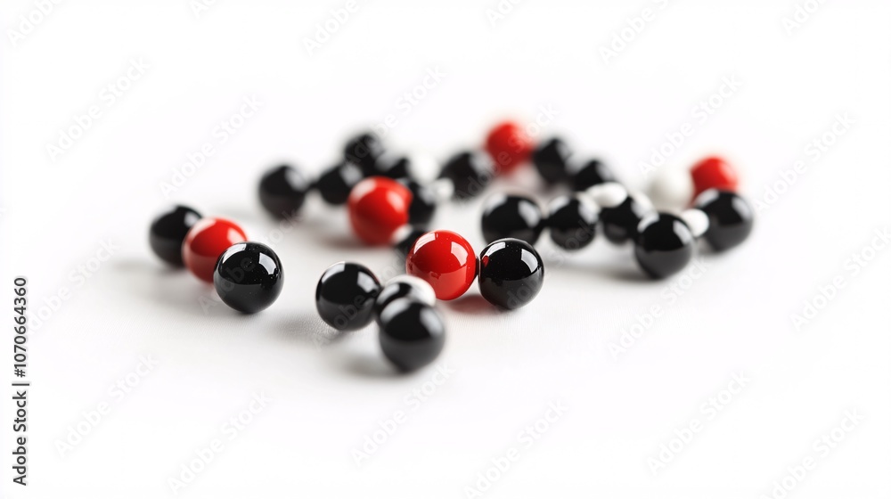 Abstract Arrangement of Glossy Spheres in Red, Black, and White Abstract Arrangement of Glossy Spheres in Red, Black, and White