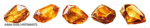 set of Amber gemstones isolated on transparent and white background, old vintage illustration. PNG 