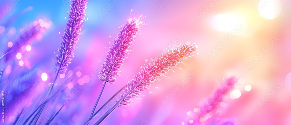 Naklejka premium A bunch of purple flowers with a bright blue sky in the background