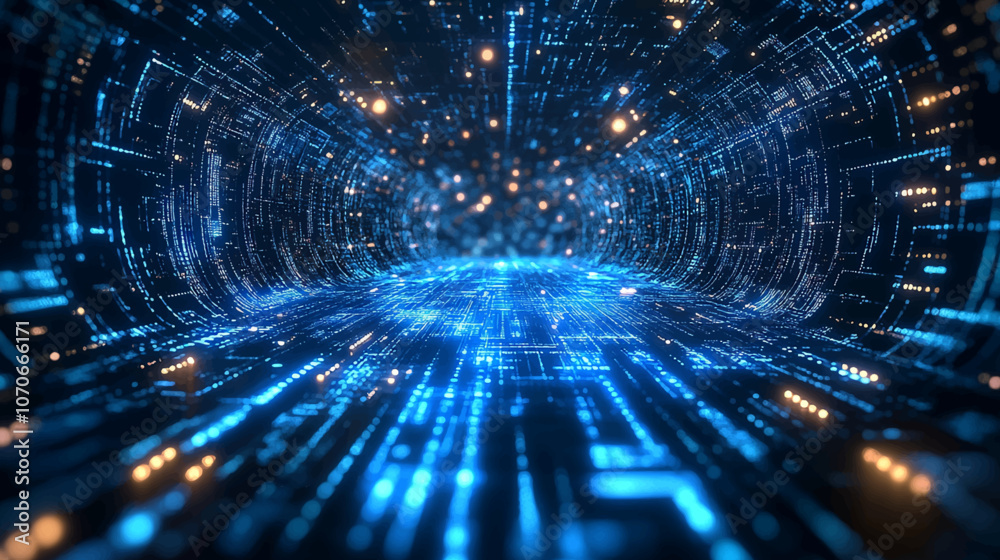 Cyber Big Data Flow Particles Bokeh. Digital Neural Network Concept of AI Artificial Intelligence Technology Learning. Digital Communication Science Technology Presentation Vector Illustration. Cyber Big Data Flow Particles Bokeh. Digital Neural Network Concept of AI Artificial Intelligence Technology Learning. Digital Communication Science Technology Presentation Vector Illustration.