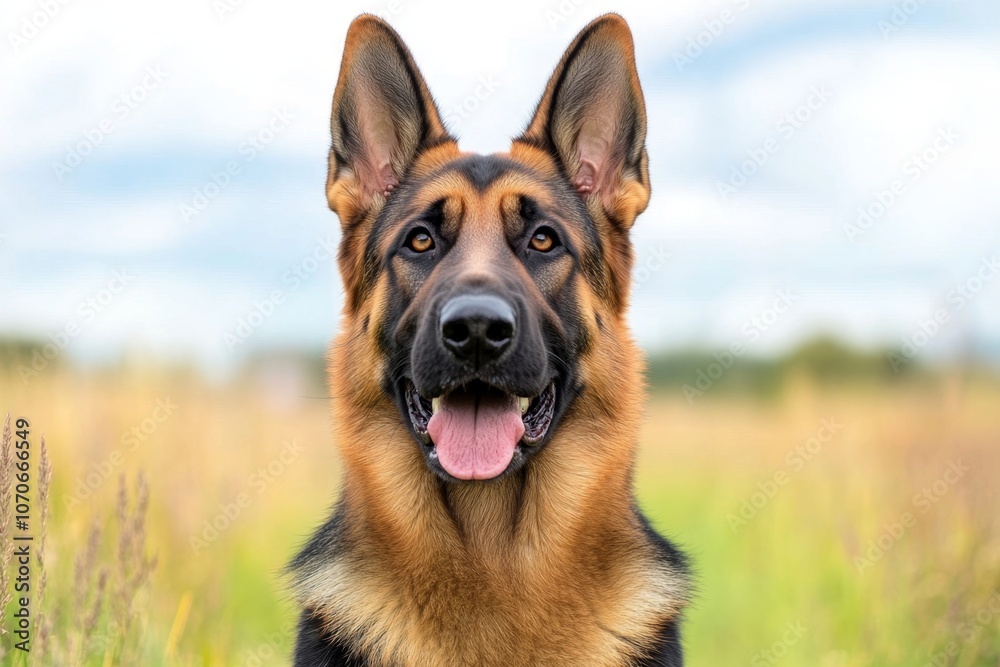 Portrait of a German Shepherd with a loyal and alert expression, showcasing detailed textures in its coat Portrait of a German Shepherd with a loyal and alert expression, showcasing detailed textures in its coat