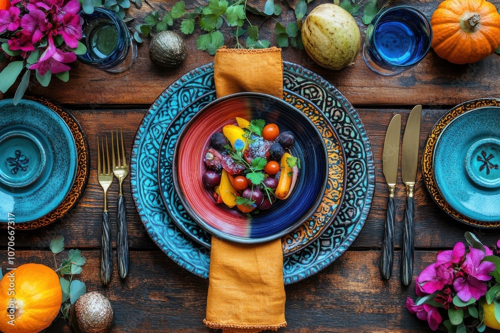 Colorful Fruit Arrangement on Elegant Table Setting Colorful Fruit Arrangement on Elegant Table Setting