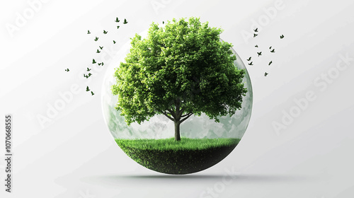 Ecology concept Green planet earth with tress world environment and earth day, Sustainable green Eco friendly creative idea concept design, isolated on white background.