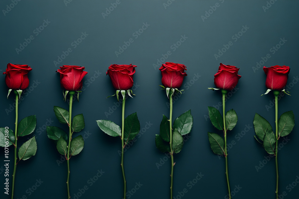 Fototapeta premium Dramatic Red Rose Petals on Dark Background – Bold Floral Arrangement for Romantic Celebrations and Luxury Decor