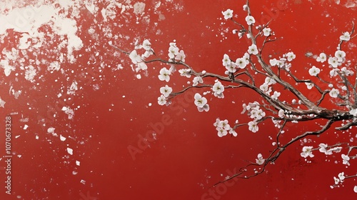 Minimalist Winter Scene with Cherry Blossoms