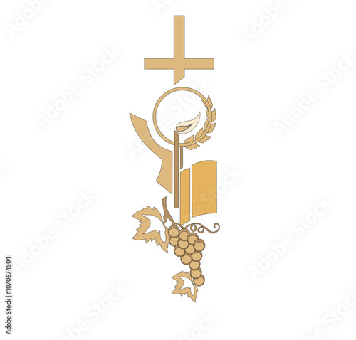 IHS GOLD EMBROIDERY FOR LITURGICAL CLOTHES AND SACRED CEREMONIES. SACRED CATHOLIC SYMBOLS IN ANCIENT STYLE WITH GOLDEN DECORATIONS