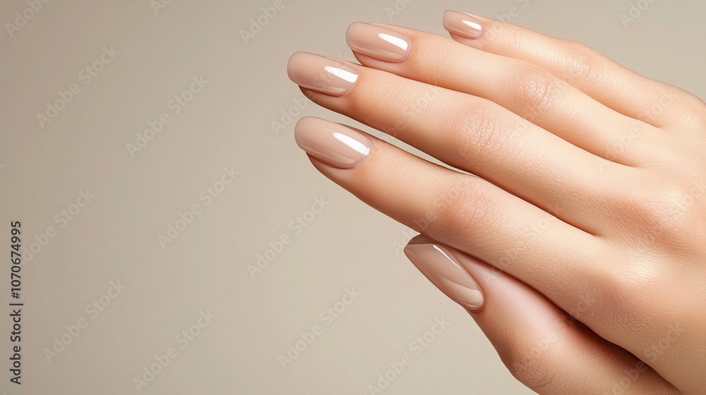 Elegant Nude Nail Design on Beautiful Hand Elegant Nude Nail Design on Beautiful Hand