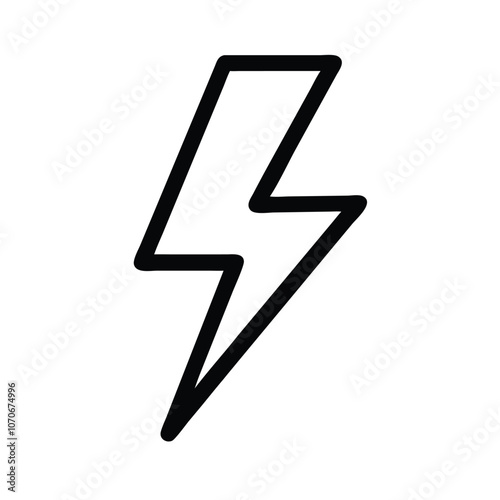 Black Lightning Bolt Outline Icon, Simple black outline of a lightning bolt, representing electricity, power, speed, and energy in a minimalist design.
