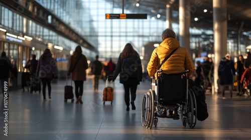 Traveling Accessibility: An Inclusive Journey at Modern Airport with Wheelchair User Among Passengers