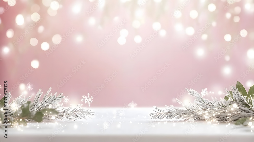 Golden Winter Background with Snowflakes and Festive Lights.