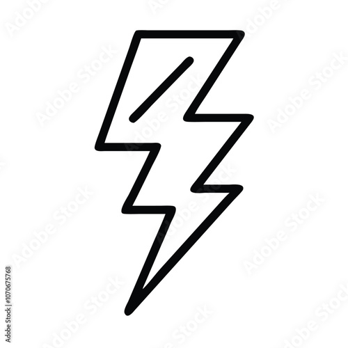 Black Lightning Bolt Outline Icon, Black outline of a lightning bolt symbol, representing energy, power, speed, and electricity in a minimalist design. 