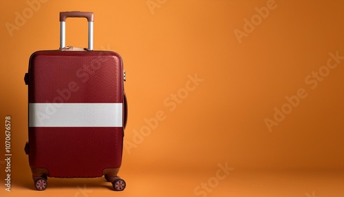 ラトビアの国旗のスーツケース。(Latvia flag on a stylish suitcase and copy space.) 