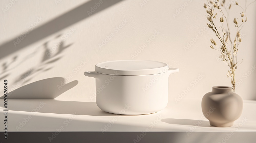 White Ceramic Cooking Pot with Lid - Minimalist Kitchenware White Ceramic Cooking Pot with Lid - Minimalist Kitchenware
