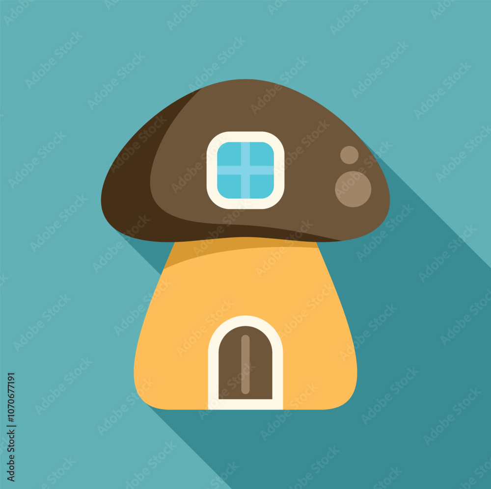 Obraz premium Cartoon mushroom house with brown roof and window, evoking cozy charm and fairytale vibes