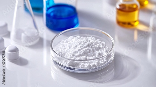 White Powder in Petri Dish - Scientific Experiment in Laboratory Setting