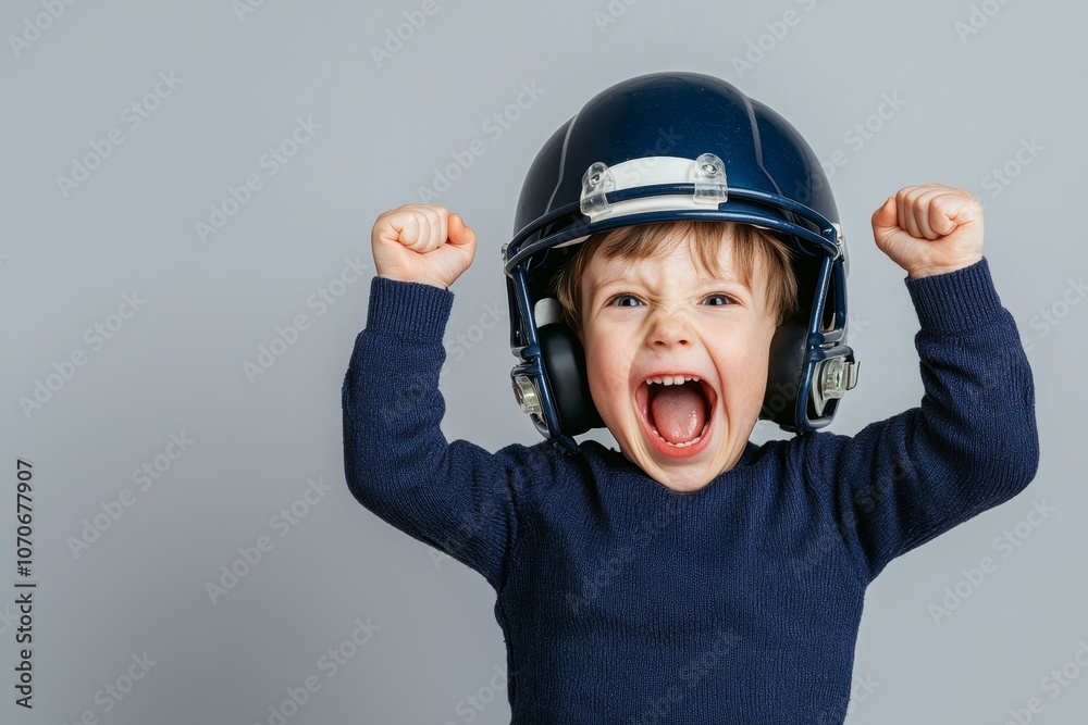 A young boy is wearing a blue helmet and is smiling A young boy is wearing a blue helmet and is smiling