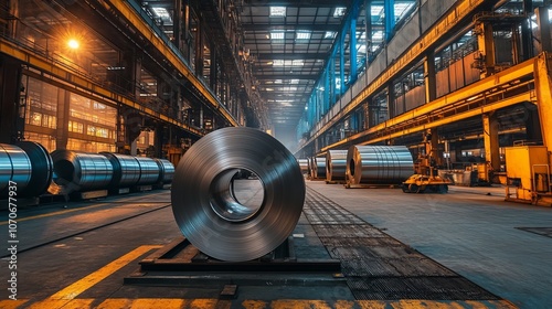 In a steel industry plant, cold-rolled steel coils or stainless steel sheets are kept in storage.