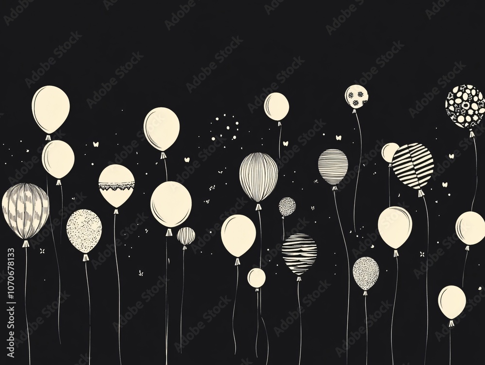 Fototapeta premium Black Background Cartoon Balloon Illustration