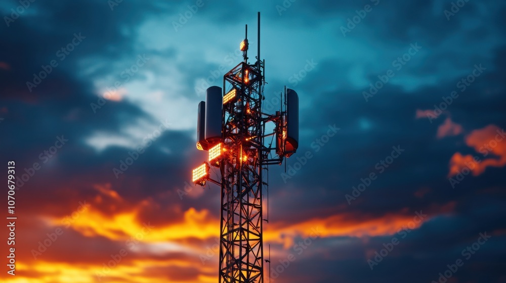 Communication Tower Against Dramatic Sunset Sky Communication Tower Against Dramatic Sunset Sky