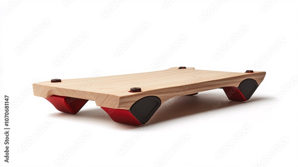 Elevated Laptop Stand: Modern Wood Design with Red Accents