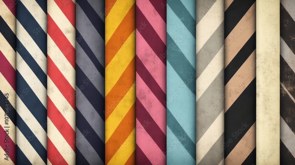 A vibrant array of diagonal striped patterns in various colors and textures, creating a lively visual display. A vibrant array of diagonal striped patterns in various colors and textures, creating a lively visual display.