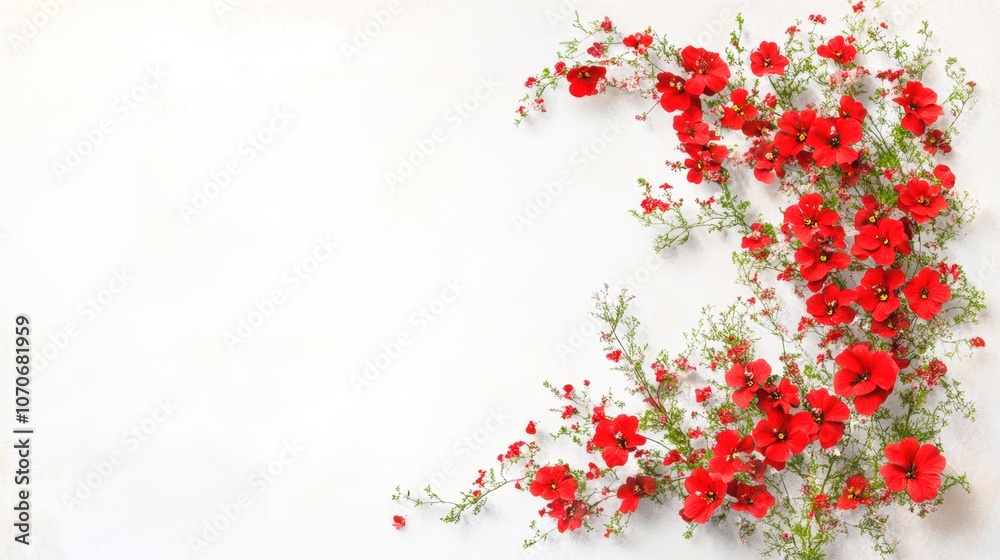 A vibrant arrangement of red flowers against a soft white background, perfect for designs related to love, celebrations, or nature, Ideal for invitations, greeting cards, or decorative elements, A vibrant arrangement of red flowers against a soft white background, perfect for designs related to love, celebrations, or nature, Ideal for invitations, greeting cards, or decorative elements,