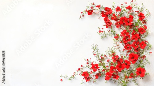 A vibrant arrangement of red flowers against a soft white background, perfect for designs related to love, celebrations, or nature, Ideal for invitations, greeting cards, or decorative elements, photo