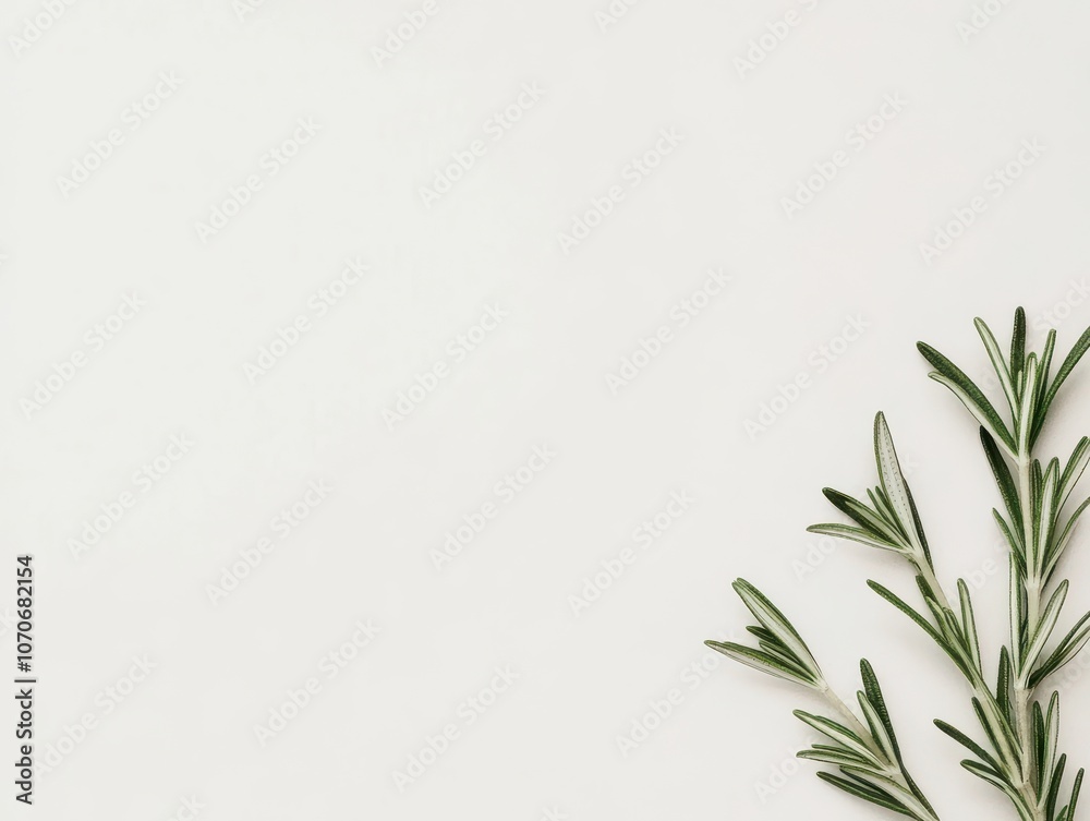 Fototapeta premium A sprig of rosemary sits on a white background, ready to be used in a delicious dish.