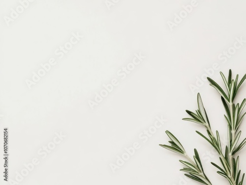 A sprig of rosemary sits on a white background, ready to be used in a delicious dish.