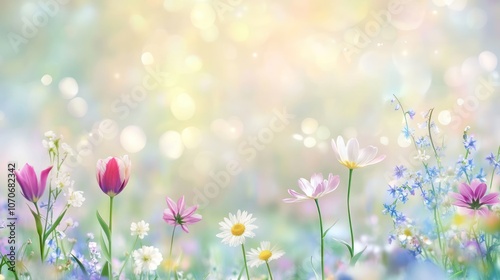 Springtime Wildflowers in a Field of Soft Light