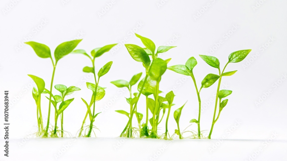Vibrant Green Seedlings Growing on White: A Symbol of New Life Vibrant Green Seedlings Growing on White: A Symbol of New Life
