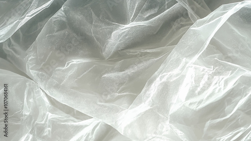 A close-up of the transparent plastic wrap material, with clear textures and a glossy surface. The background is white to highlight the texture of each layer of the wrapping film.