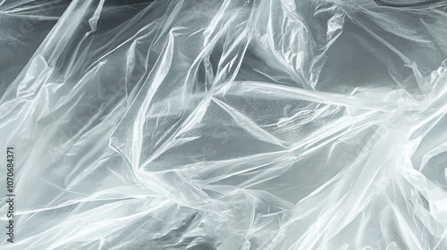 A close-up of the transparent plastic wrap material, with clear textures and a glossy surface. The background is white to highlight the texture of each layer of the wrapping film.