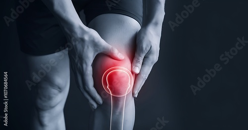 Knee Pain and Joint Health - Person Holding Knee with Highlighted Joint Pain Area