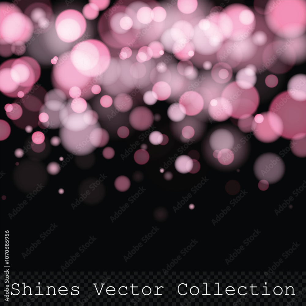 Stylish mix of magenta and pink bokeh lights on transparent background