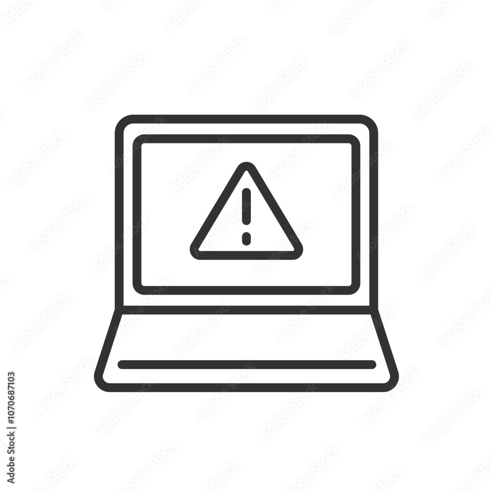 Laptop errors, icon in line design. Laptop, errors, computer, problem, screen, malfunction, warning on white background vector. Laptop errors editable stroke icon Laptop errors, icon in line design. Laptop, errors, computer, problem, screen, malfunction, warning on white background vector. Laptop errors editable stroke icon