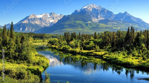 View of scenic mountain river landscape.