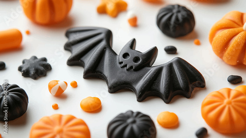 Sweet lollipops with Halloween striped pattern, twisted hard sugar candies on wooden stick. Vector cartoon set of caramel suckers with swirly patterns.